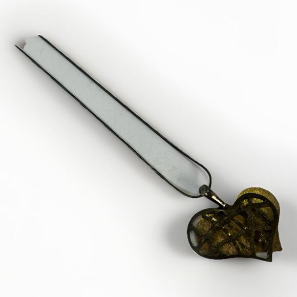 VTG Modernist Sterling Silver Filigree HEART PENDANT w/ Brass Accents NECKLACE - Picture 5 of 16